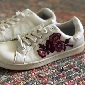 White Embroidered White Sneakers